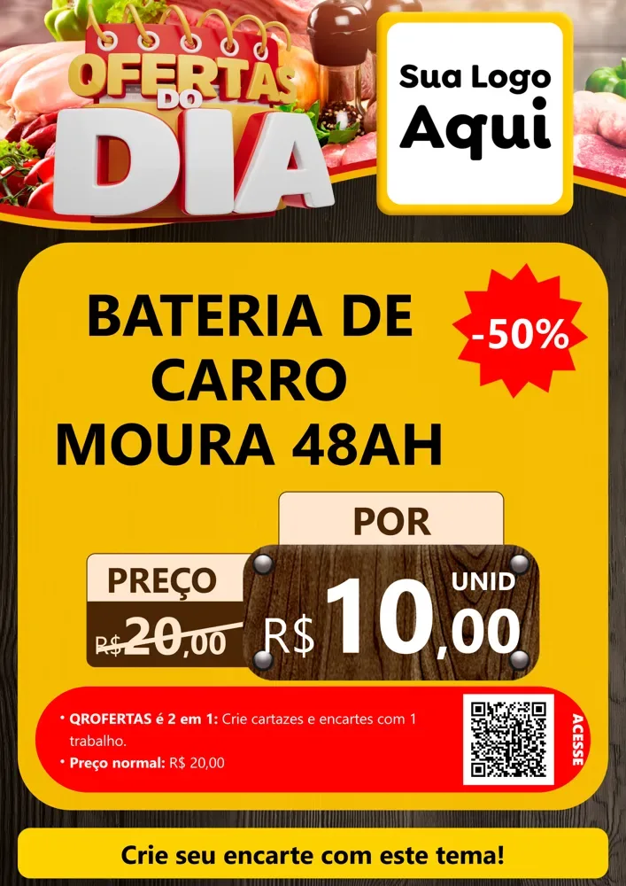 Modelo de Cartaz para Cartaz A4 Vertical com o tema Ofertas do Dia para Baterias Elétricas