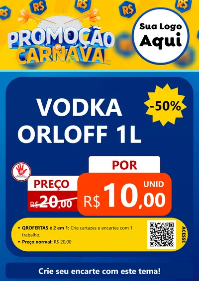 Modelo de Cartaz para Cartaz A4 Vertical com o tema Promoção de Carnaval para Distribuidora de bebidas