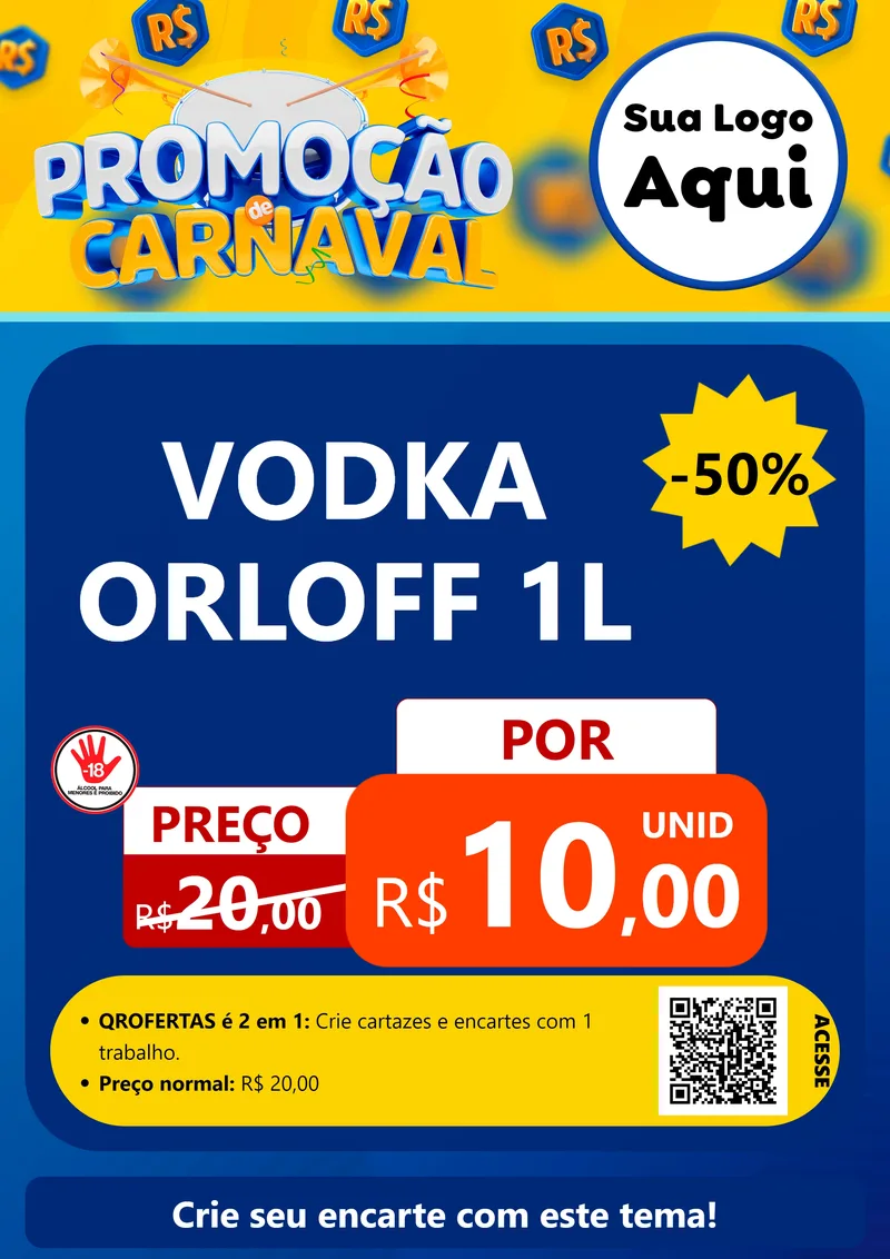 Modelo de Cartaz para Cartaz A4 Vertical com o tema Promoção de Carnaval para Distribuidora de bebidas