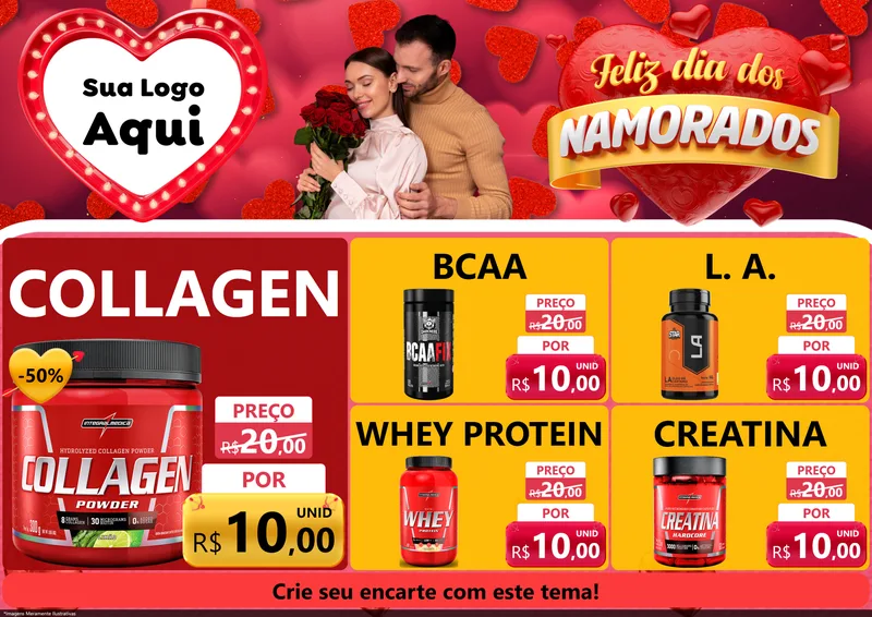 Modelo de Encarte para Encarte A4 Horizontal com o tema Feliz Dia Dos Namorados para Suplementos alimentares