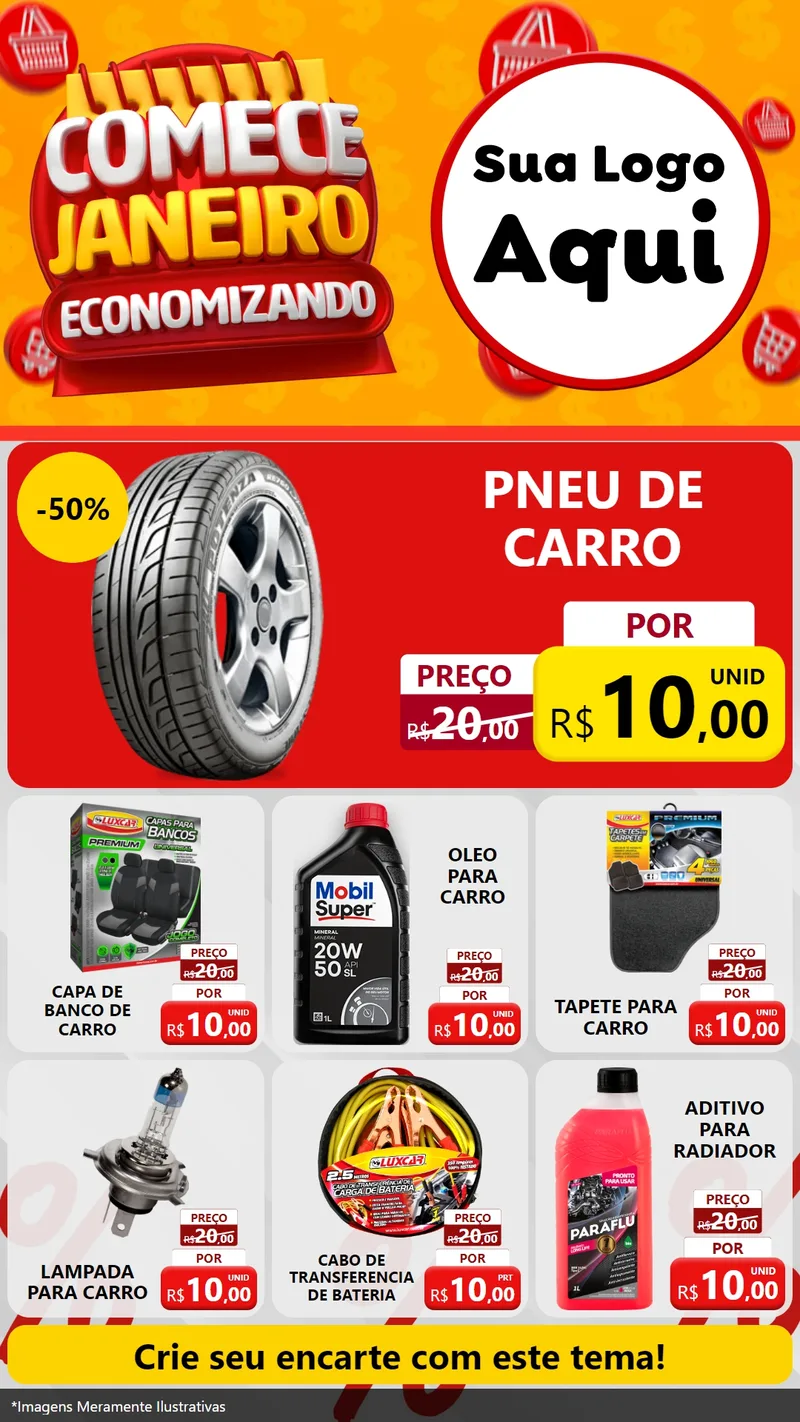 Modelo de Rede Social para Stories com o tema Comece Janeiro Economizando para Auto peças
