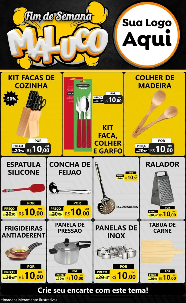Modelo de Encarte para Encarte Grande com o tema Fim de Semana Maluco para Utilidades Domésticas