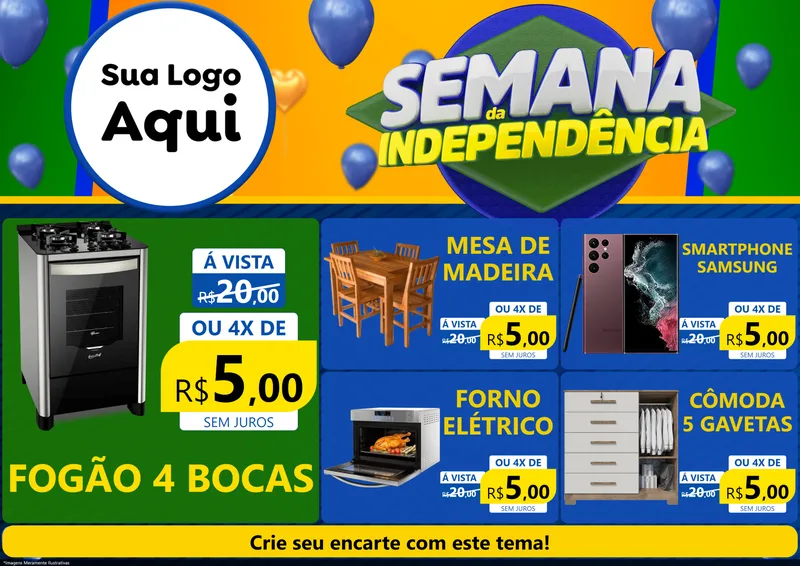 Modelo de Encarte para Encarte A4 Horizontal com o tema Semana da Independência para Móveis e Eletro