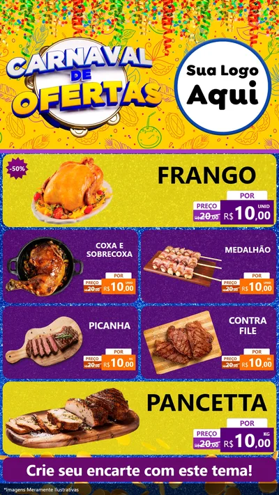Modelo de TV para TV Vertical com o tema Carnaval de Ofertas para Assados
