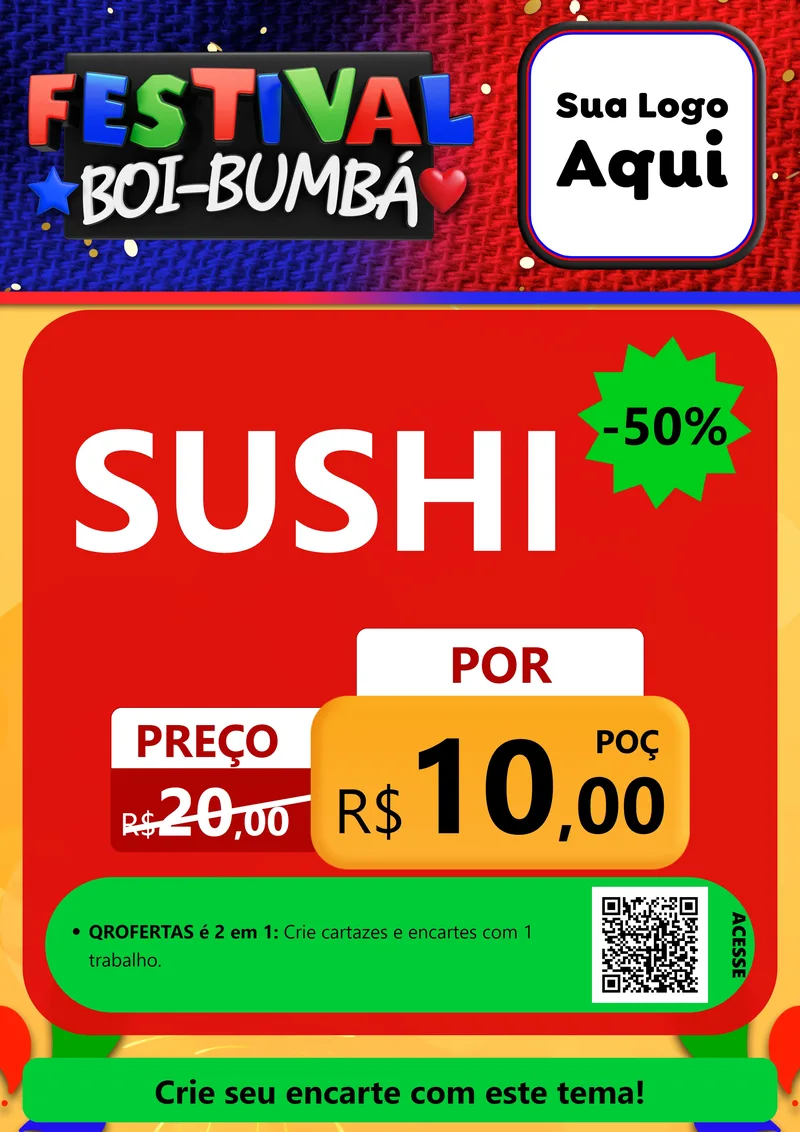 Modelo de Cartaz para Cartaz A4 Vertical com o tema Festival Boi-Bumbá para Comida japonesa