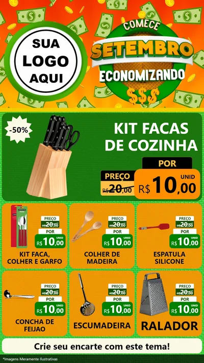 Modelo de Rede Social para Stories com o tema Comece Setembro Economizando para Utilidades Domésticas