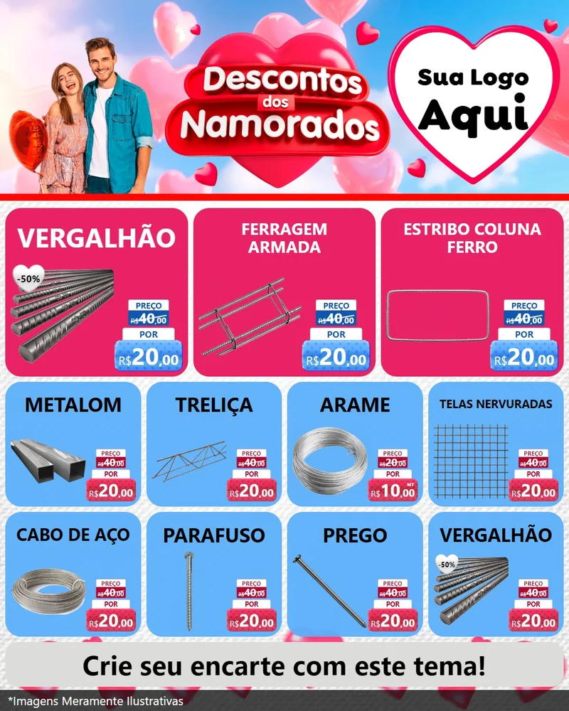 Modelo de Rede Social para Feed Instagram com o tema Descontos dos Namorados para Ferragens
