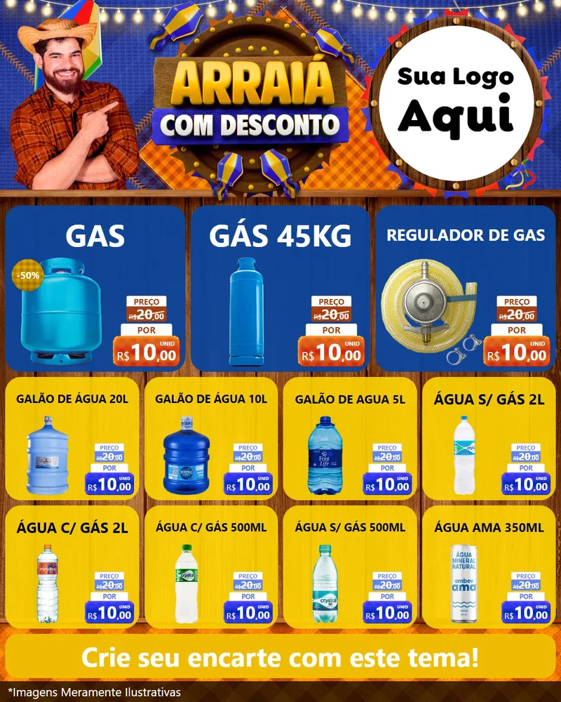 Modelo de Rede Social para Feed Instagram com o tema Arraiá Com Desconto para Água e gás