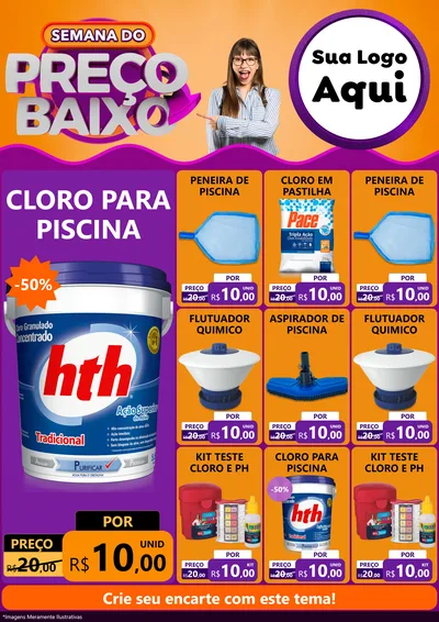 Modelo de Encarte para Encarte A4 Vertical com o tema Semana do Preço Baixo para Produtos para Piscina