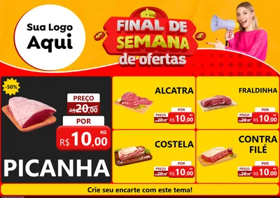 Modelo de Encarte para Encarte A4 Horizontal com o tema Final de Semana de Ofertas para Açougue