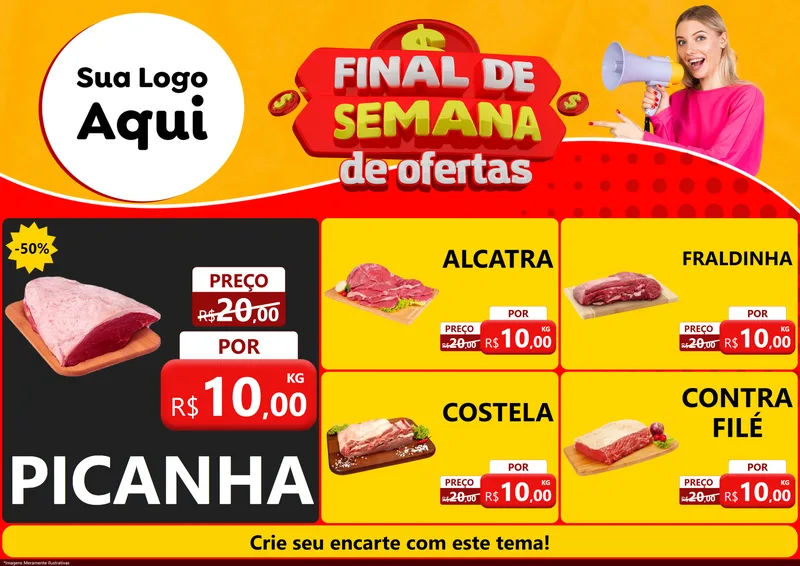 Modelo de Encarte para Encarte A4 Horizontal com o tema Final de Semana de Ofertas para Açougue