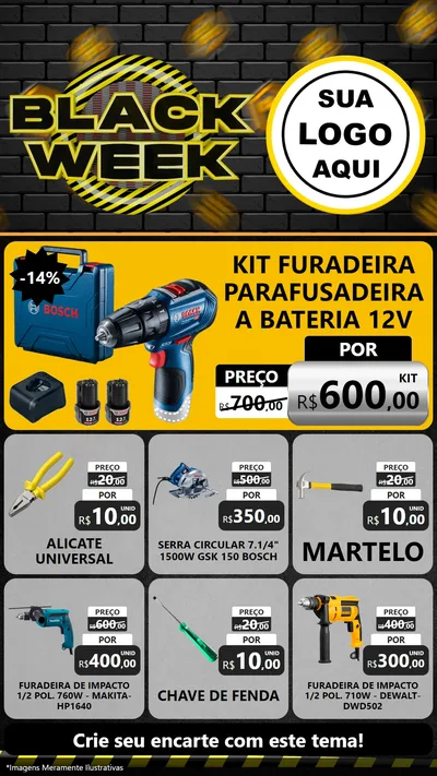 Modelo de Rede Social para Stories com o tema Black Week para Maquinas e Ferramentas