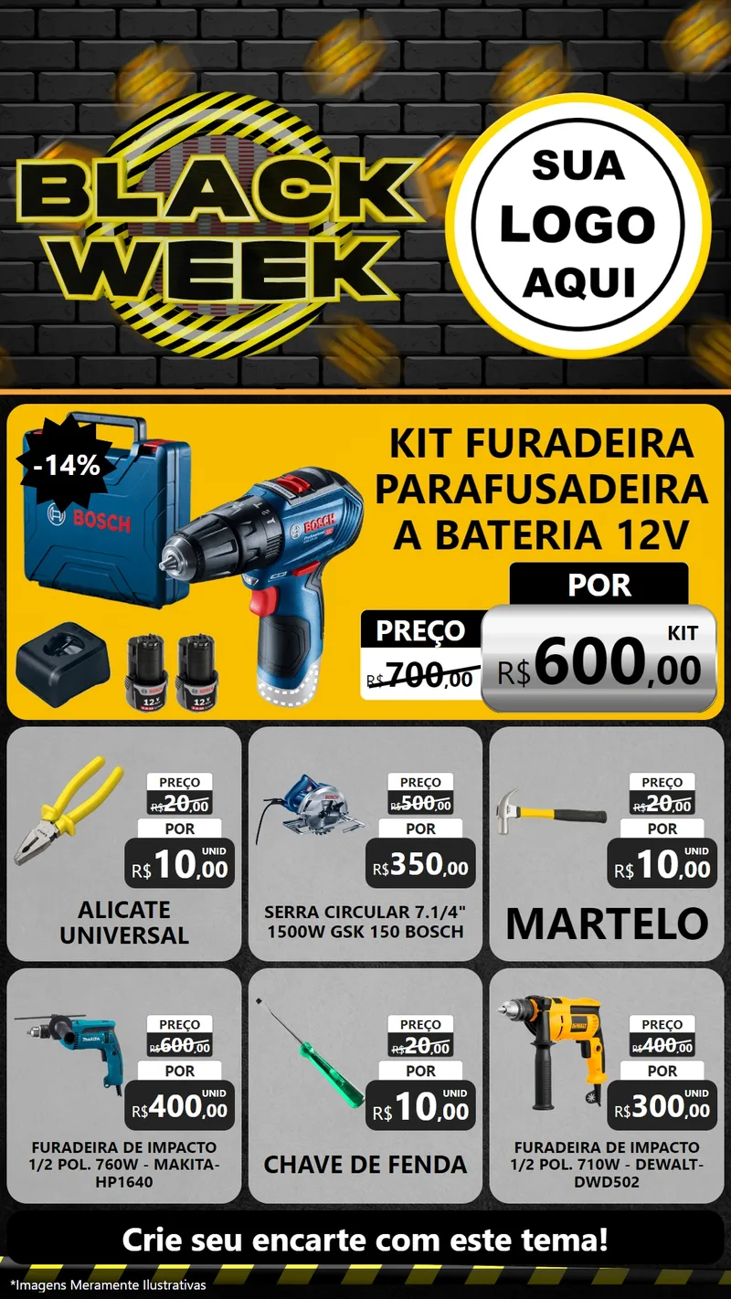 Modelo de Rede Social para Stories com o tema Black Week para Maquinas e Ferramentas