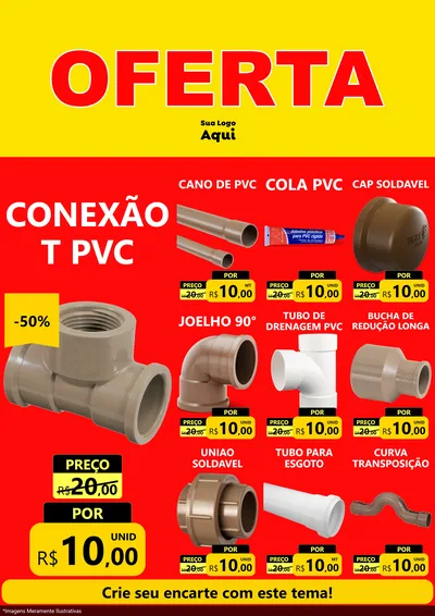 Modelo de Encarte para Encarte A4 Vertical com o tema OFERTA - Vermelho Cartaz para Tubos e conexões