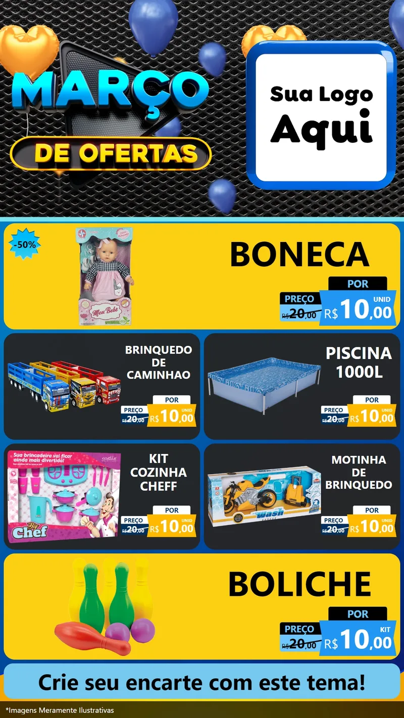 Modelo de TV para TV Vertical com o tema Março de Ofertas para Brinquedos
