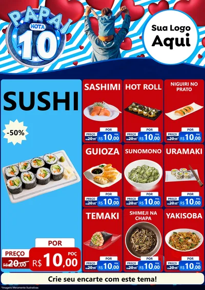 Modelo de Encarte para Encarte A4 Vertical com o tema Papai Nota 10 para Comida japonesa