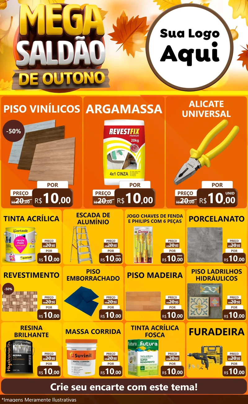 Modelo de Encarte para Encarte Grande com o tema Mega Saldão de Outono para Material para Construção