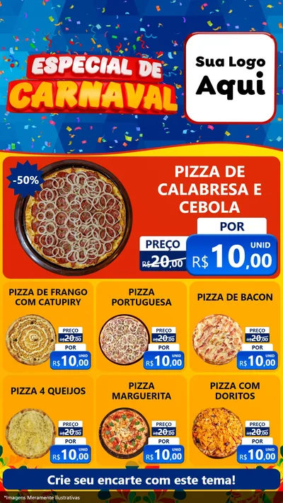 Modelo de Rede Social para Stories com o tema Especial de Carnaval para Pizzaria