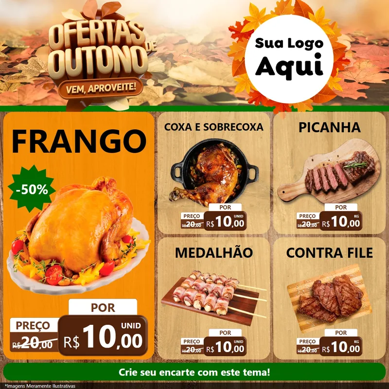 Modelo de Rede Social para Feed Facebook com o tema Ofertas de Outono - Vem, Aproveite! para Assados