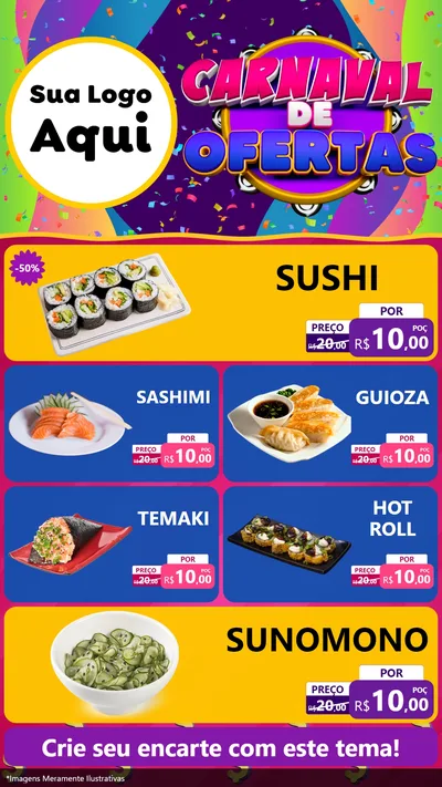 Modelo de TV para TV Vertical com o tema Carnaval de Ofertas para Comida japonesa