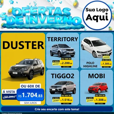 Modelo de Rede Social para Feed Facebook com o tema Ofertas de Inverno para Concessionaria de Carros