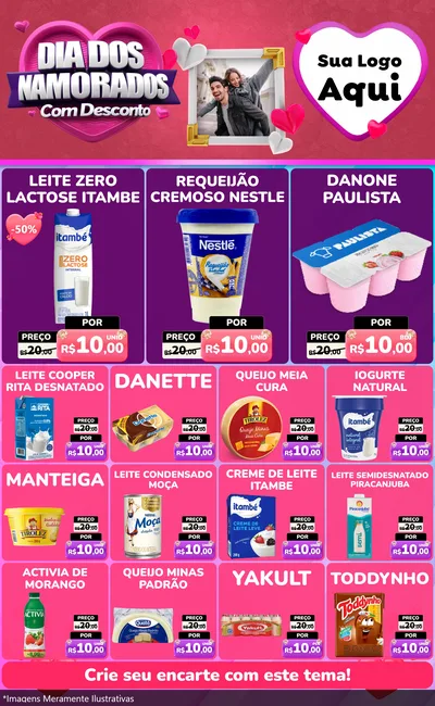Modelo de Encarte para Encarte Grande com o tema Dia Dos Namorados Com Desconto para Frios e Laticínios