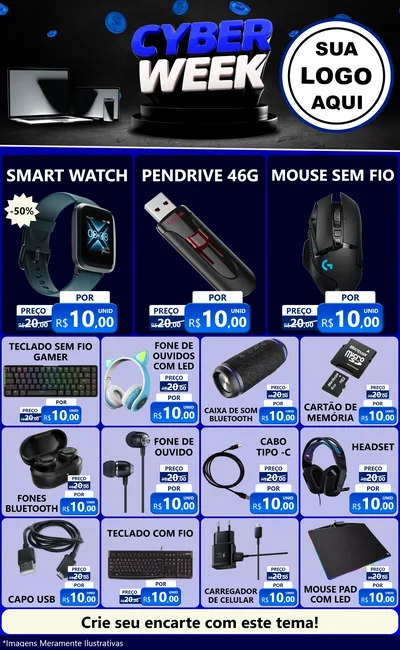 Modelo de Encarte para Encarte Grande com o tema Cyber Week para Informática