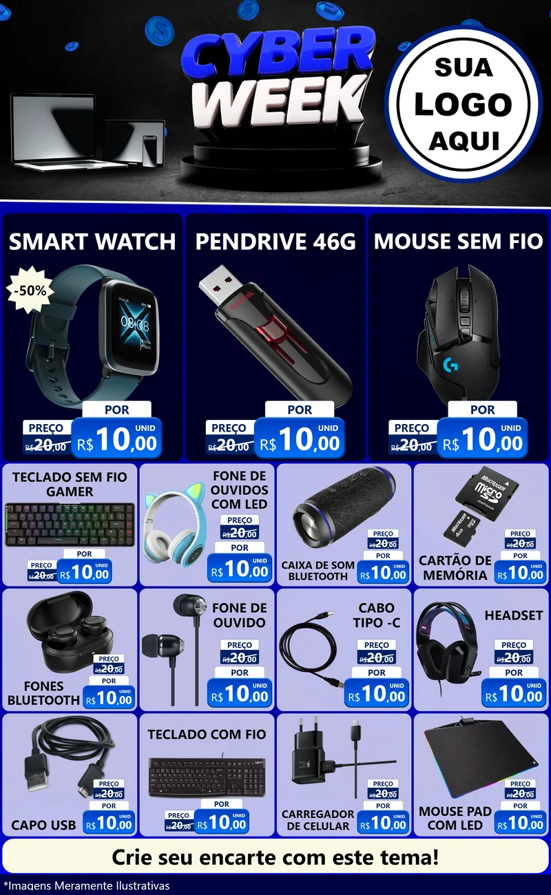 Modelo de Encarte para Encarte Grande com o tema Cyber Week para Informática