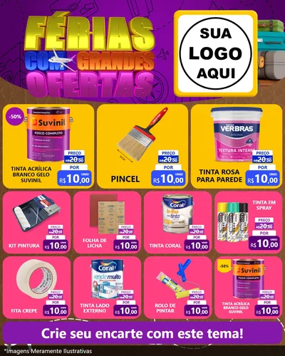 Modelo de Rede Social para Feed Instagram com o tema Férias com Grandes Ofertas para Tintas e Ferramentas