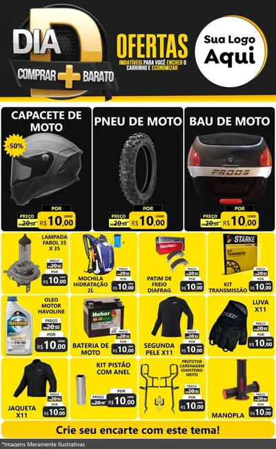 Modelo de Encarte para Encarte Grande com o tema Dia D Mais Economia para Moto peças