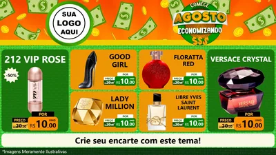 Modelo de TV para TV Horizontal com o tema Comece Agosto Economizando para Perfumes