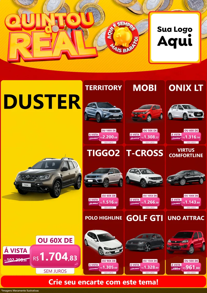 Modelo de Encarte para Encarte A4 Vertical com o tema Quintou do Real para Concessionaria de Carros
