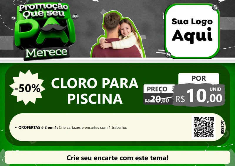 Modelo de Cartaz para Cartaz A4 Horizontal com o tema Promoção Que seu Pai Merece para Produtos para Piscina