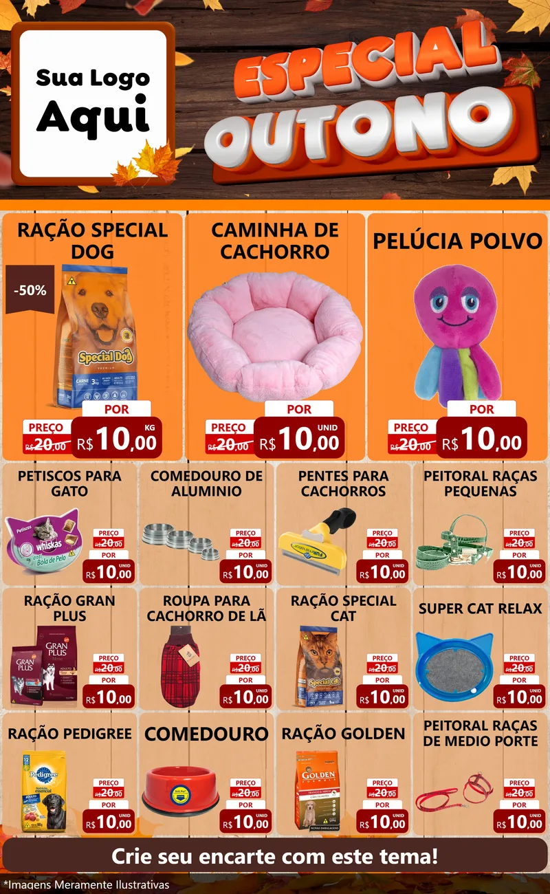 Modelo de Encarte para Encarte Grande com o tema Especial Outono para Pet Shop