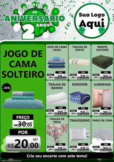 Modelo de Encarte para Encarte A4 Vertical com o tema Promoção de Aniversário - 2 Anos para Cama, Mesa e Banho