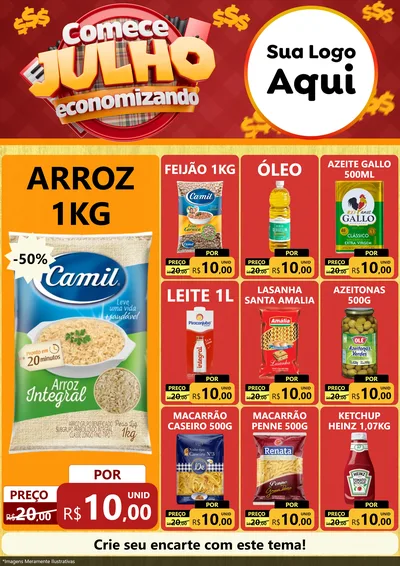 Modelo de Encarte para Encarte A4 Vertical com o tema Comece Julho Economizando para Supermercado