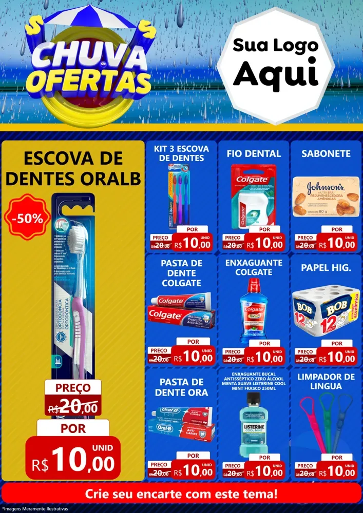 Modelo de Encarte para Encarte A4 Vertical com o tema Chuva de Ofertas para Higiene Pessoal
