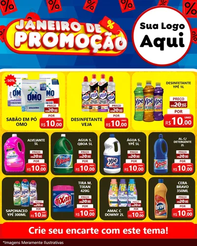 Modelo de Rede Social para Feed Instagram com o tema Janeiro de Promoção para Produtos de Limpeza