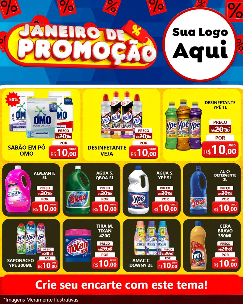 Modelo de Rede Social para Feed Instagram com o tema Janeiro de Promoção para Produtos de Limpeza