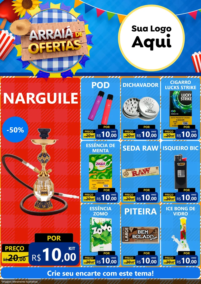 Modelo de Encarte para Encarte A4 Vertical com o tema Arraiá de Ofertas para Tabacaria