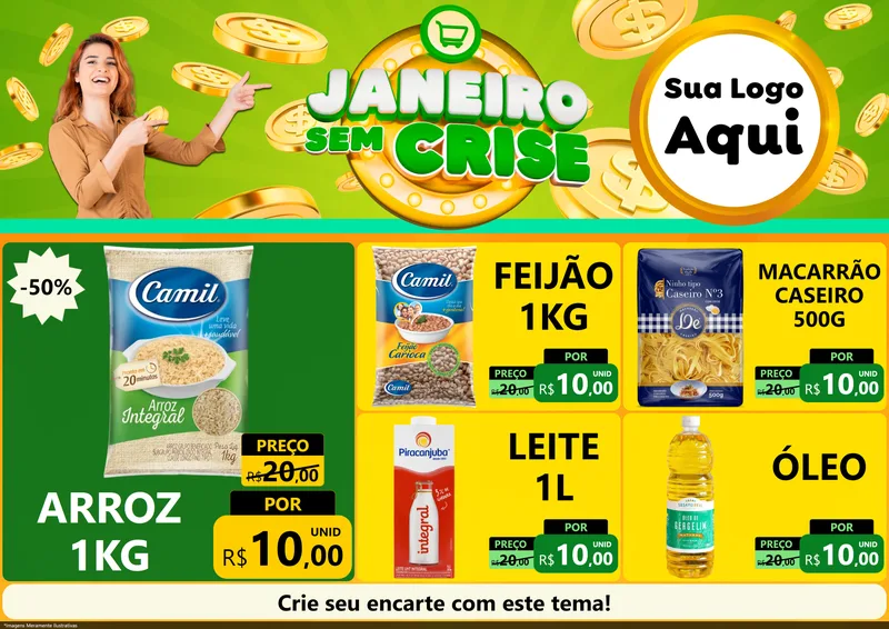 Modelo de Encarte para Encarte A4 Horizontal com o tema Janeiro Sem Crise para Supermercado