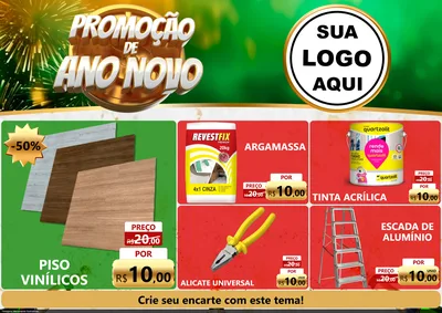 Modelo de Encarte para Encarte A4 Horizontal com o tema Promoção de Ano Novo para Material para Construção