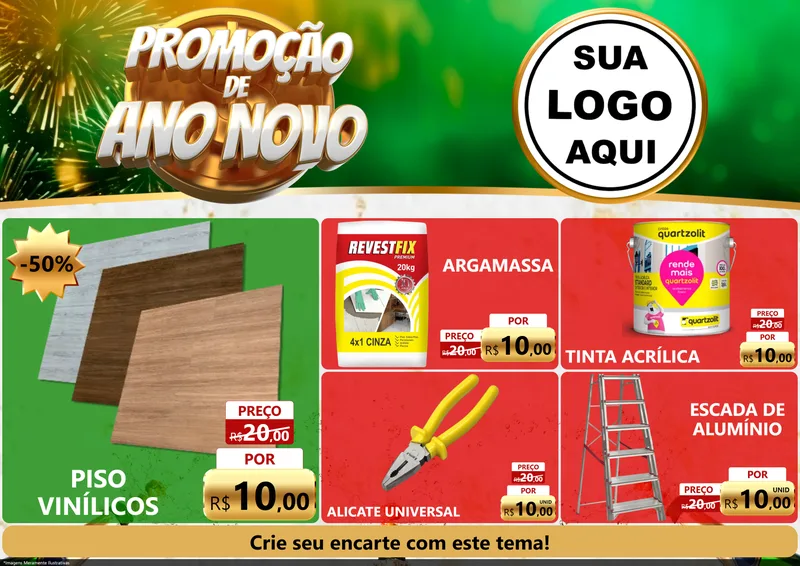 Modelo de Encarte para Encarte A4 Horizontal com o tema Promoção de Ano Novo para Material para Construção