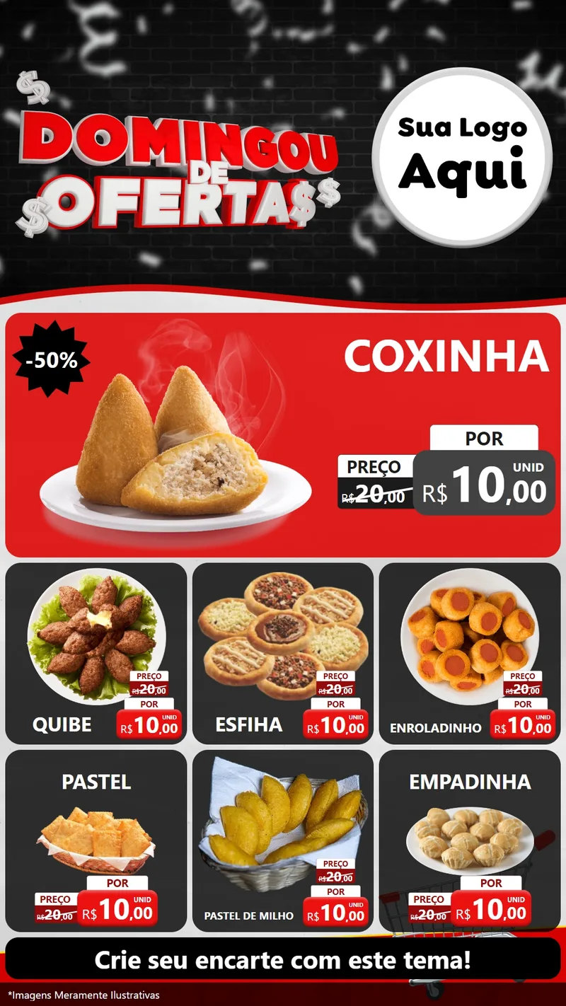 Modelo de Rede Social para Stories com o tema Domingou de Ofertas para Salgadaria