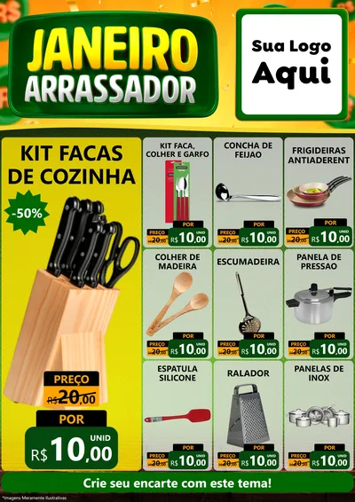 Modelo de Encarte para Encarte A4 Vertical com o tema Janeiro Arrasador para Utilidades Domésticas