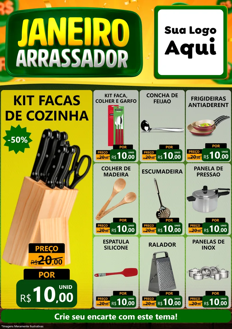 Modelo de Encarte para Encarte A4 Vertical com o tema Janeiro Arrasador para Utilidades Domésticas