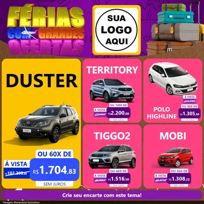 Modelo de Rede Social para Feed Facebook com o tema Férias com Grandes Ofertas para Concessionaria de Carros