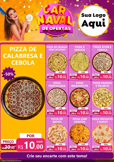 Modelo de Encarte para Encarte A4 Vertical com o tema Carnaval de Ofertas para Pizzaria