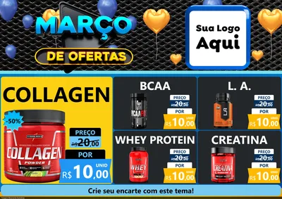 Modelo de Encarte para Encarte A4 Horizontal com o tema Março de Ofertas para Suplementos alimentares