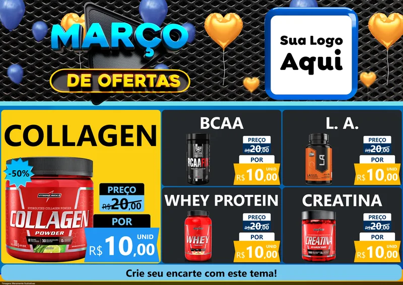 Modelo de Encarte para Encarte A4 Horizontal com o tema Março de Ofertas para Suplementos alimentares